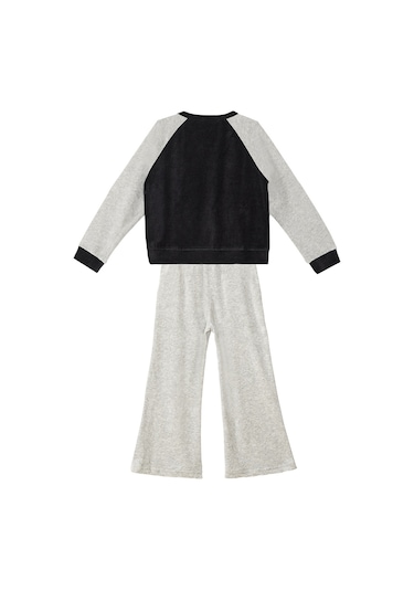 Denokids İkiz Ceylan Kız Çocuk Gri Kadife Eşofman Takım Gri