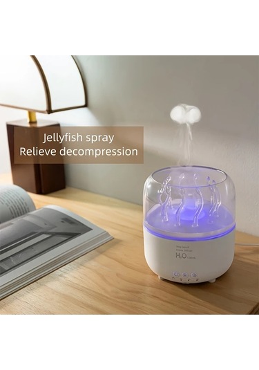 Honeybeeshop Siyah Usb Döner Denizanası Aromaterapi Nemlendirici Ortam Işığı Ev Ofis Masası