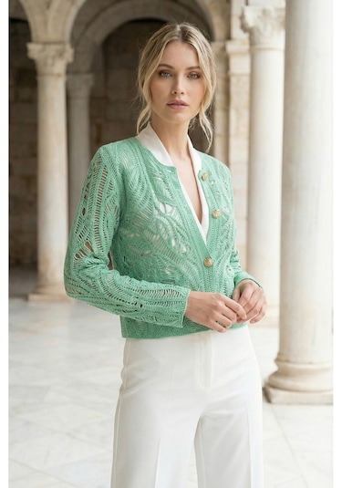 Sayzen Your Shine Dantel Desenli Gold Düğmeli Basic Ceket Shn-2602-tg Mint