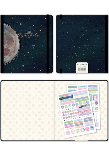 2026 Dikey Haftalık Ajanda 12 Aylık Sert Kapak 18 X 20 Cm - Ay Siyah