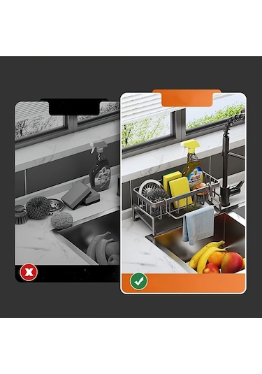 Suntel Tezgah Üstü Sıvı Sabunluk Ve Süngerlik Organizer Siyah