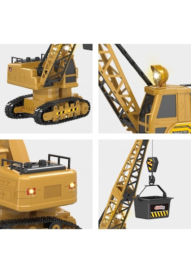 Şarjlı Işıklı Sesli Kumandalı Duman Atan 1:20 Ölçek Oyuncak Vinç Çok Renkli