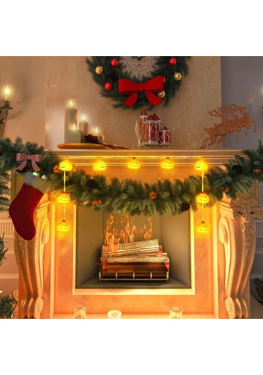 Shineyee 10'lu Portakal Renkli Balkabağı Led Işık Zinciri - Sıcak Beyaz Işık, 1.5m Uzunluk, Aa Pil İle Çalışır Piller Dahil Değil