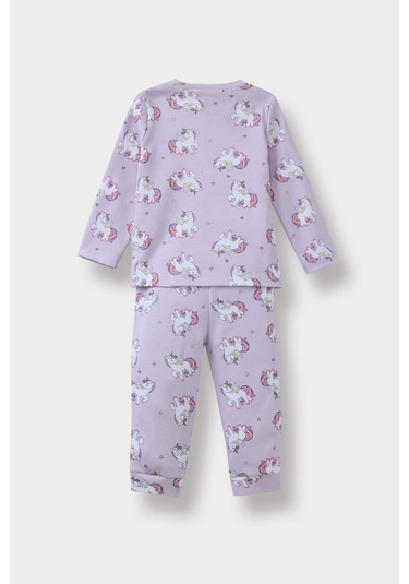 Defacto Kız Bebek Pijama Takımı Unicorn Baskılı Uzun Kollu Üst Uzun Alt F0632a525aupr306 Mor