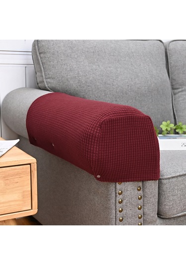 Suofeng Kırmızı Bambu Dokulu Koltuk Kol Halkası Seti - Yıkanabilir, Kaymazsız, Tüm Mevsimler İçin - 10 Adet Çivi İle Şarap Kırmızısı