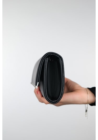 Marıa Siyah Saten Gümüş Taşlı Kadın Abiye Çanta Siyah