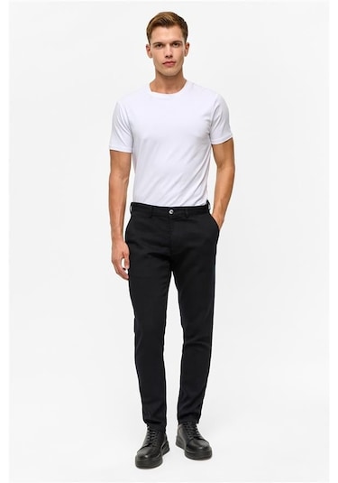 Süvari Siyah Slim Armürlü Pantolon Siyah