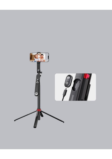 Kablosuz Çift Yaka Mikrofonu Ve Tripodlu Selfie Çubuğu İçerik Üretici Seti Çok Renkli