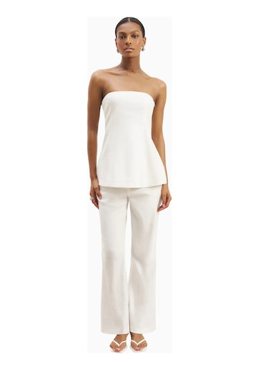 Because Of Alice Strapless Linen A - Line Bodice Kadın Üst Beyaz