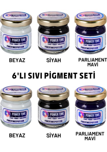 6'lı Opak & Transparan Sıvı Pigment Boya Seti / Epoksi Için/ 2 Adet Beyaz/ 2 Adet Siyah/ 2 Adet Mavi