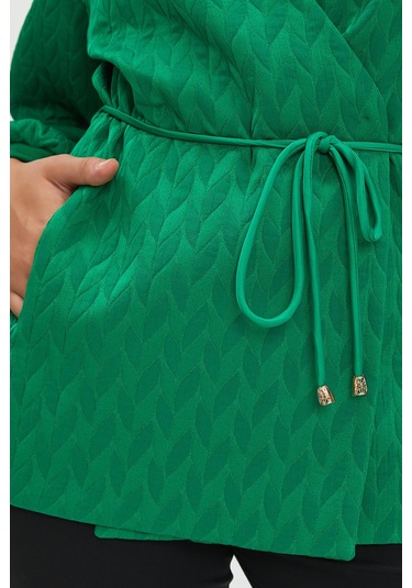 Örgü Desenli, Kuşaklı Bluz - Modern Ve Şık Tasarım - Günlük Ve Özel Kullanım İçin Zarif Tasarım Yeşil