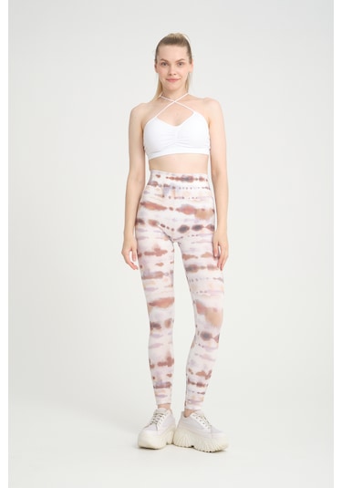 Batik Kalçası Büzgülü Kalça Şekillendirici Pushup Yüksek Bel Topa Beyaz - Kahverengi