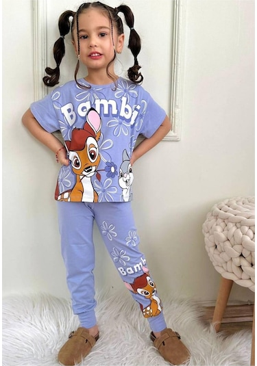 Kısa Kollu Tshırt Pijama Takımı 2'li Takım-1209 Mavi