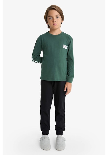 Defacto Erkek Çocuk Pijama Takımı Baskılı Uzun Kollu Üst Uzun Alt F3346a825wngn438 Yeşil