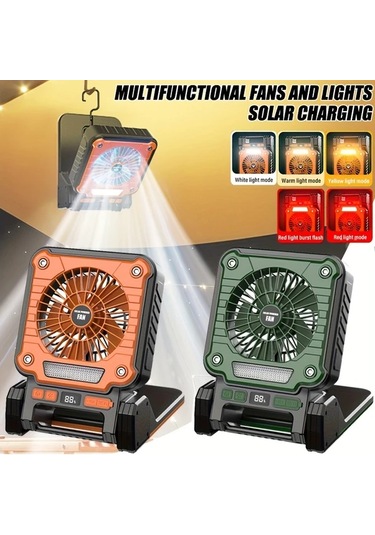 Dashanshop 1 Adet Taşınabilir Güneş Enerjili Şarj Edilebilir Turuncu Usb Fan Led Akıllı Tavan Fanı Kamp Ev Ofis İçin Kablosuz Masa Fanı