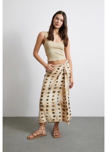 Düğüm Detaylı Etek Ekru Ekru
