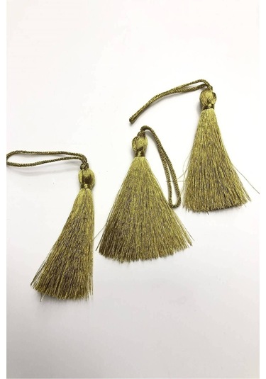 FdayAksesuar Dekoratif Şerit Koyu Sarı Simli Tekli Püskül 7 cm (10 adet) FRDY11339