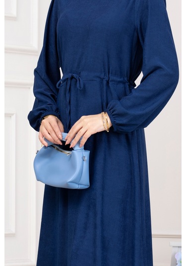 Beli Tünelli Fitilli Aslı Elbise-saks Mavi-5465 Saks Mavi