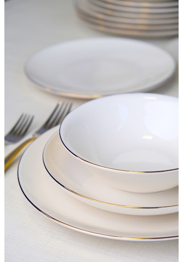 Tabak Evi Chic Altın Yaldız Porselen Yemek Takımı 24 Parça 6 Kişilik Beyaz - Altın
