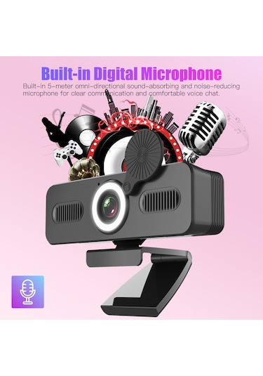 Xindoker "1080p/4k Web Kamera - Geniş Açılı, Gürültü Önleyici Mikrofon, Led Aydınlatma Ve Mahremiyet Kapağı İle"
