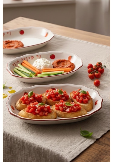 Rakle x Bengi Kurtcebe Pomodoro Stoneware 2'li Kayık Sunum Tabağı Seti 25 cm