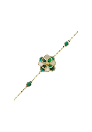 Yeşil Beyaz Sedefli Altın Bileklik