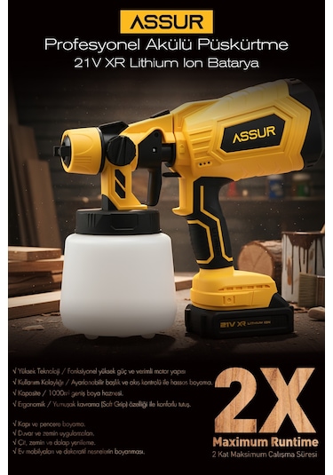 Assur ASR826 21V Çift Akü 300 MM Sprey Püskürtme Sarı