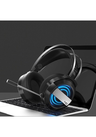 Fastbuy Siyah Mc Model Oyuncu Kulaklığı 50mm Hoparlörlü Çift Delikli Renkli Işık Mikrofonlu Bilgisayar Uyumlu