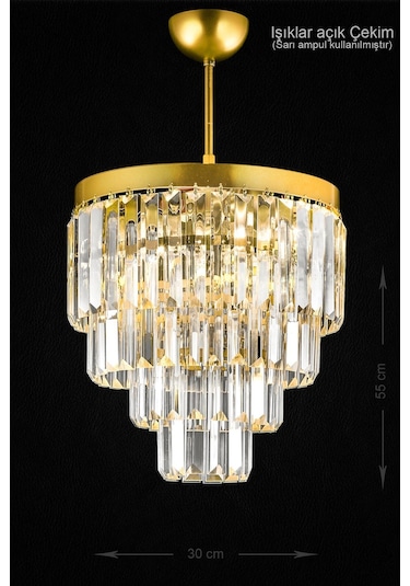 Linsa 35 Cm'lik Kristal Cam Taşlı Lüks Avize - Sarı Yaldız Sarı Yaldız