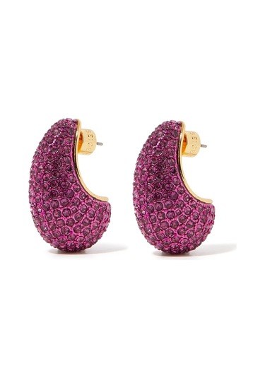 Pave Dome Earrings, Kristalli Kup Tarzı Küpe Pembe