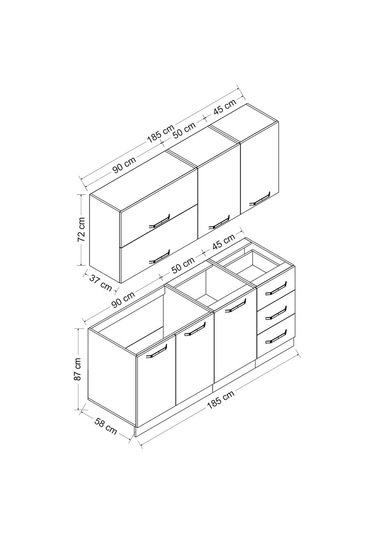 Minar 185 Cm Mutfak Dolabı Beyaz Dore 185-d2