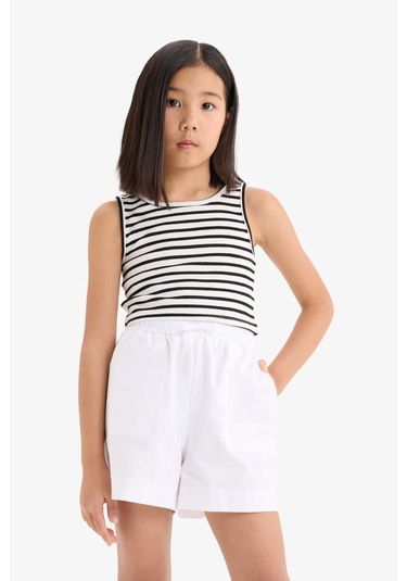 DeFacto Kız Çocuk Bisiklet Yaka Çizgili Atlet Z7814A625HSBK81 Siyah