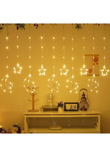 Led Işık - Ay Yıldız Perde 10 Saçaklı Renkli