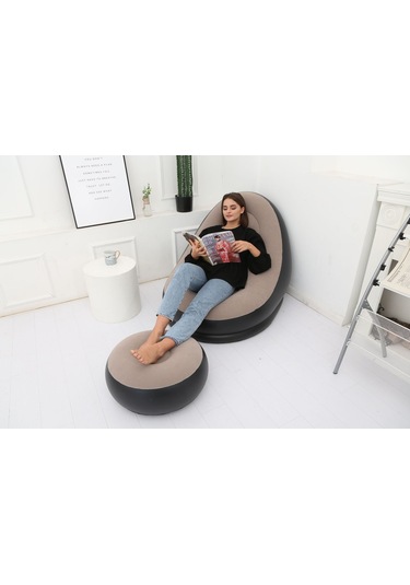 Ikkb Şişme Tembel Koltuk Pedallı İki Parçalı Taşınabilir Dış Mekan Mobilyaları Ayak Pompalı Kahve Kahverengi