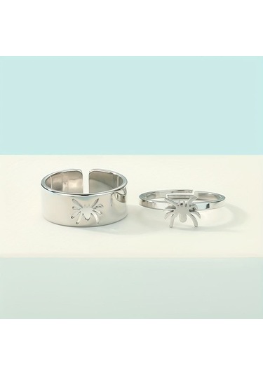 2 Li Spiderman Gotik Çift Yüzük Gümüş Ayarlabilir