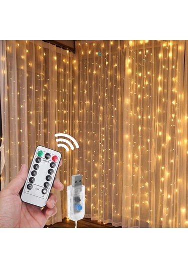 Vkemall Oda Dekorasyon Işığını: 3m 300 Led Mavi Perde Işık Zinciri, Uzaktan Kumanda Ve Pil Dahil Mavi