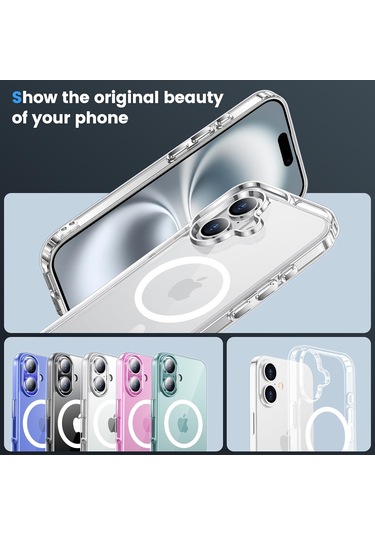 Apple İphone 16 Plus Kılıf Magsafe Wireless Kablosuz Şarj Destekli Şeffaf Darbe Emici Kapak Şeffaf