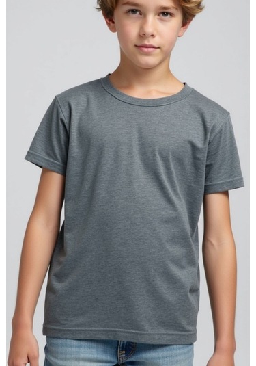 Boyama Gri Çocuk T-shirt Kız Erkek Unisex %100 Pamuk Boyama Gri