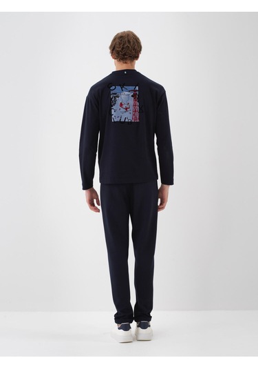 Lacivert Pamuk Dokulu Regular Fit Uzun Kollu Tişört 502178 Lacivert