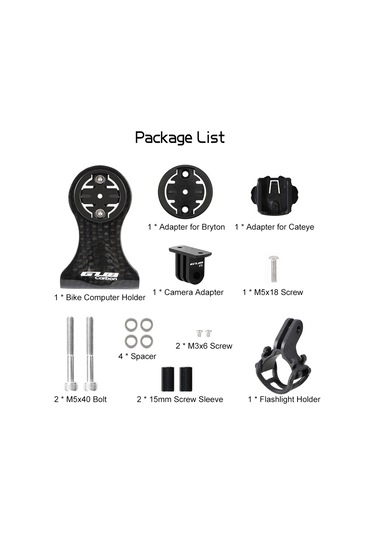 Vkemall "karbon Fiber Bisiklet Bilgisayar Tutucu - Garmin/bryton/cateye Uyumlu, Kamera Ve Fener Adaptörlü" Çok Renkli