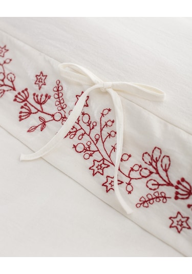 Madame Coco Relief Çift Kişilik %100 Pamuk Bağlamalı Nevresim Takımı - Ekru/kırmızı Çok Renkli