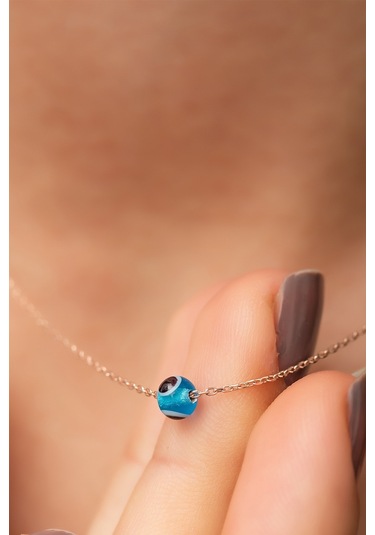 Nazar Göz Küçük Top Kolye 925 Ayar Rose Altın Kaplama Gümüş Zincirli Uvps100102