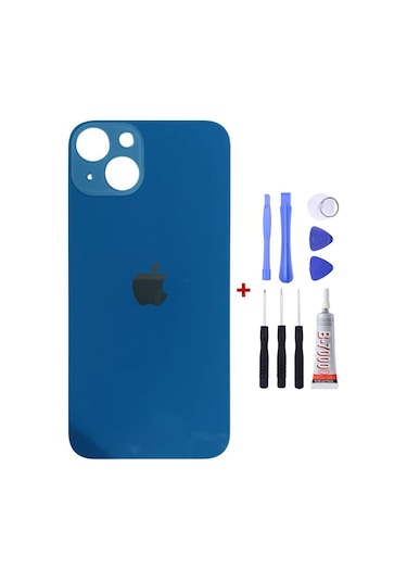 Apple Uyumlu iPhone 13 Mavi Arka Cam Kapak Arka Pil Kapağı