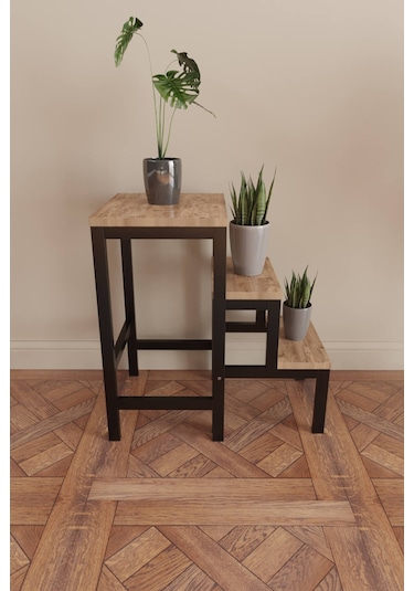 Hidden Folding Çok Amaçlı Katlanır Merdiven Çiçeklik Sehpa Siyah