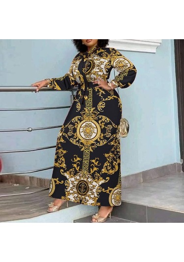 Siyah Vonda Kadın Balıkçı Yaka Uzun Puf Kol Günlük Gevşek Uzun Elbise M Siyah