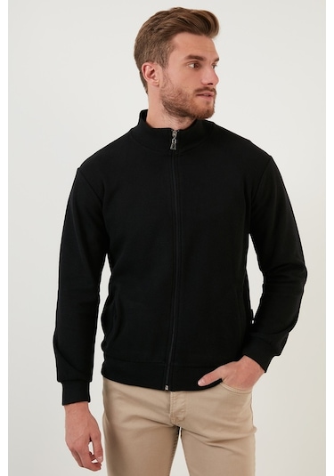 Buratti Pamuklu Fermuarlı Dik Yaka Cepli Erkek Hırka 456210 Siyah