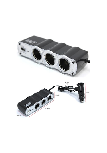 3 Port + 1 Usb Oto Araç Çakmaklık Çoğaltıcı Çoklayıcı Hub