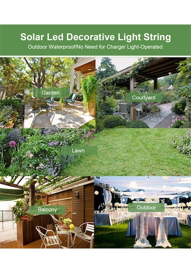 Moveevo Akıllı Aydınlatma Modlu Güneş Enerjili Dekoratif Led Işık Şeridi - 8 Farklı Mod, Su Geçirmez