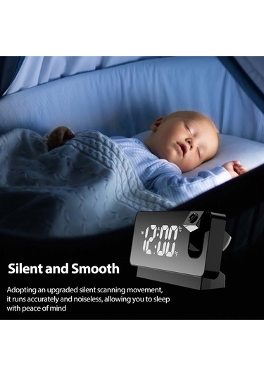 Dofolink Siyah Usb Beslemeli Projeksiyon Alarm Saati - 180 Ayarı, Sicaklık/tarih Büyük Ekran, Ayna Led Dijital Masa Saati