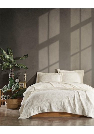 Çift Kişilik Lucette Pike Yatak Örtüsü Krem Krem